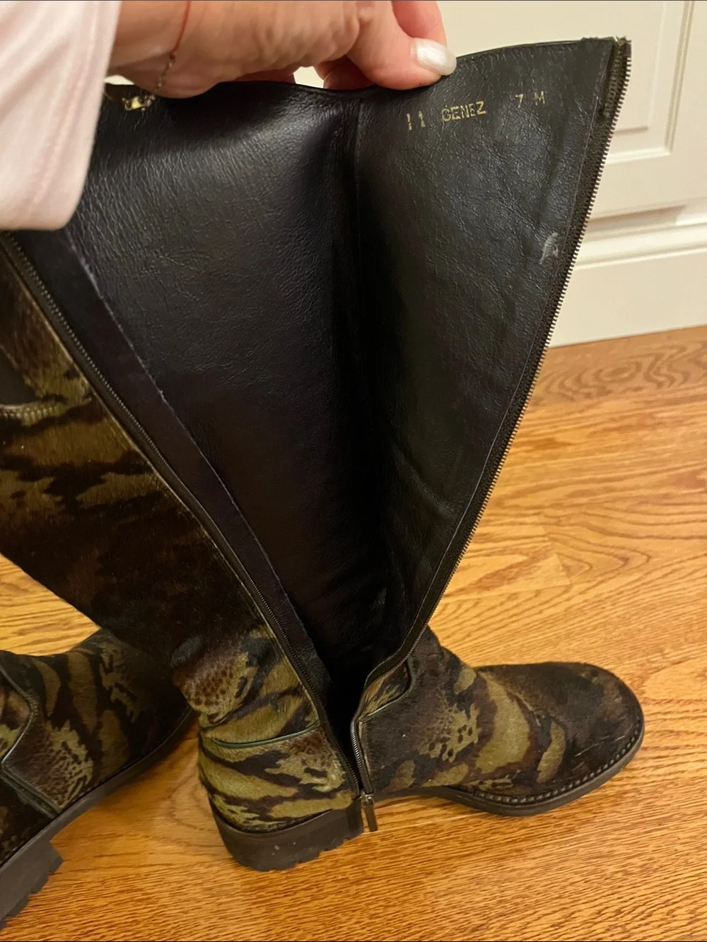 Soft calfskin Italian Women's Tall Patterned Suede Boots in Olive Brown